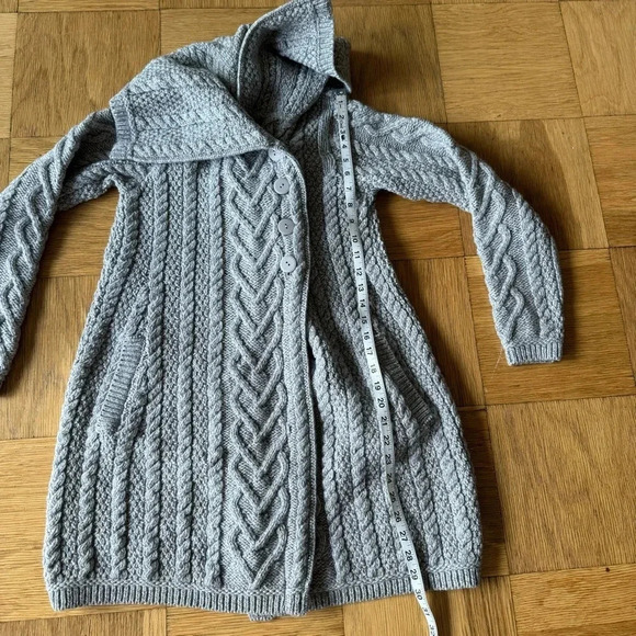 Saol Ireland Merino Wool Tunic Sweater Cardigan XS Gray with Pockets - Picture 8 of 8